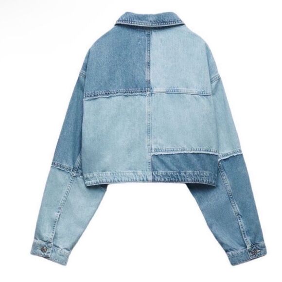 Zara Cropped Patchwork Denim Blue Jacket
(Size Small) - Picture 2 of 8